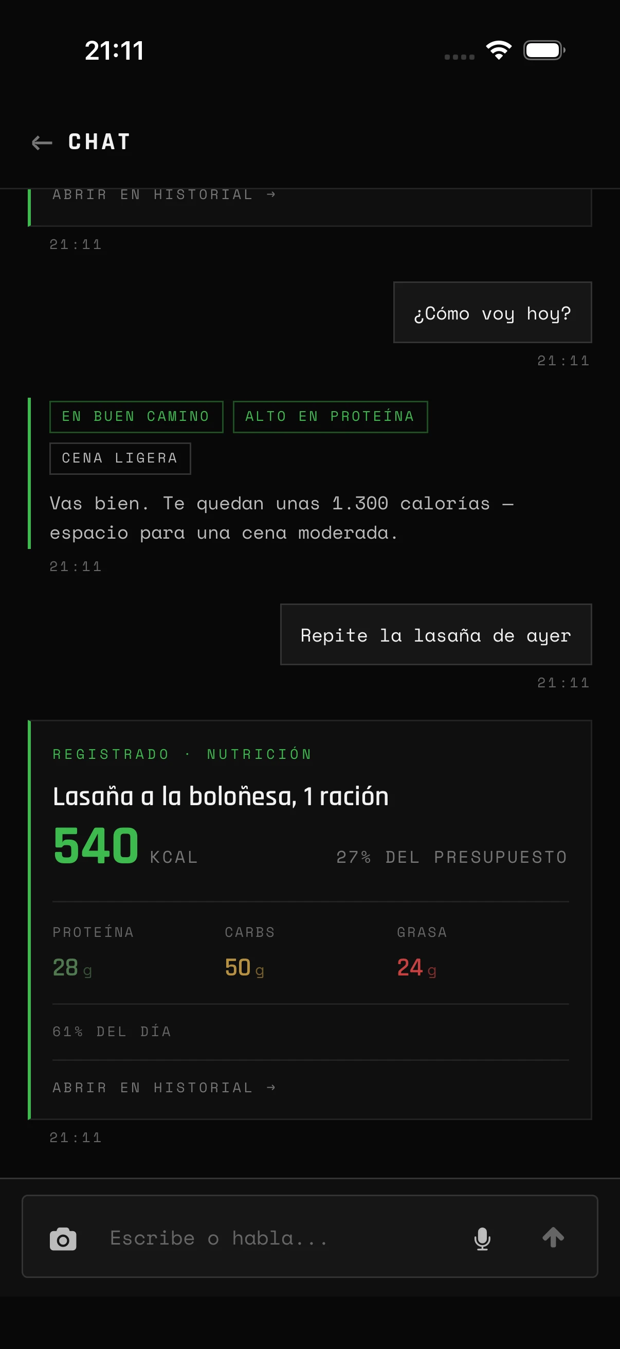 Pregunta y ajusta en el chat
