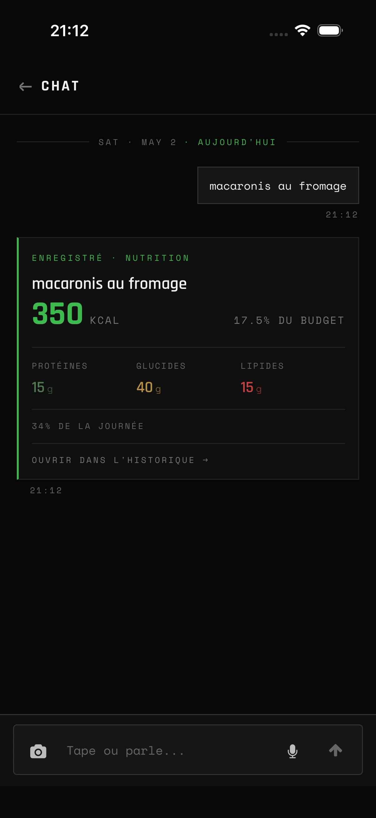 Décrivez simplement ce que vous avez mangé
