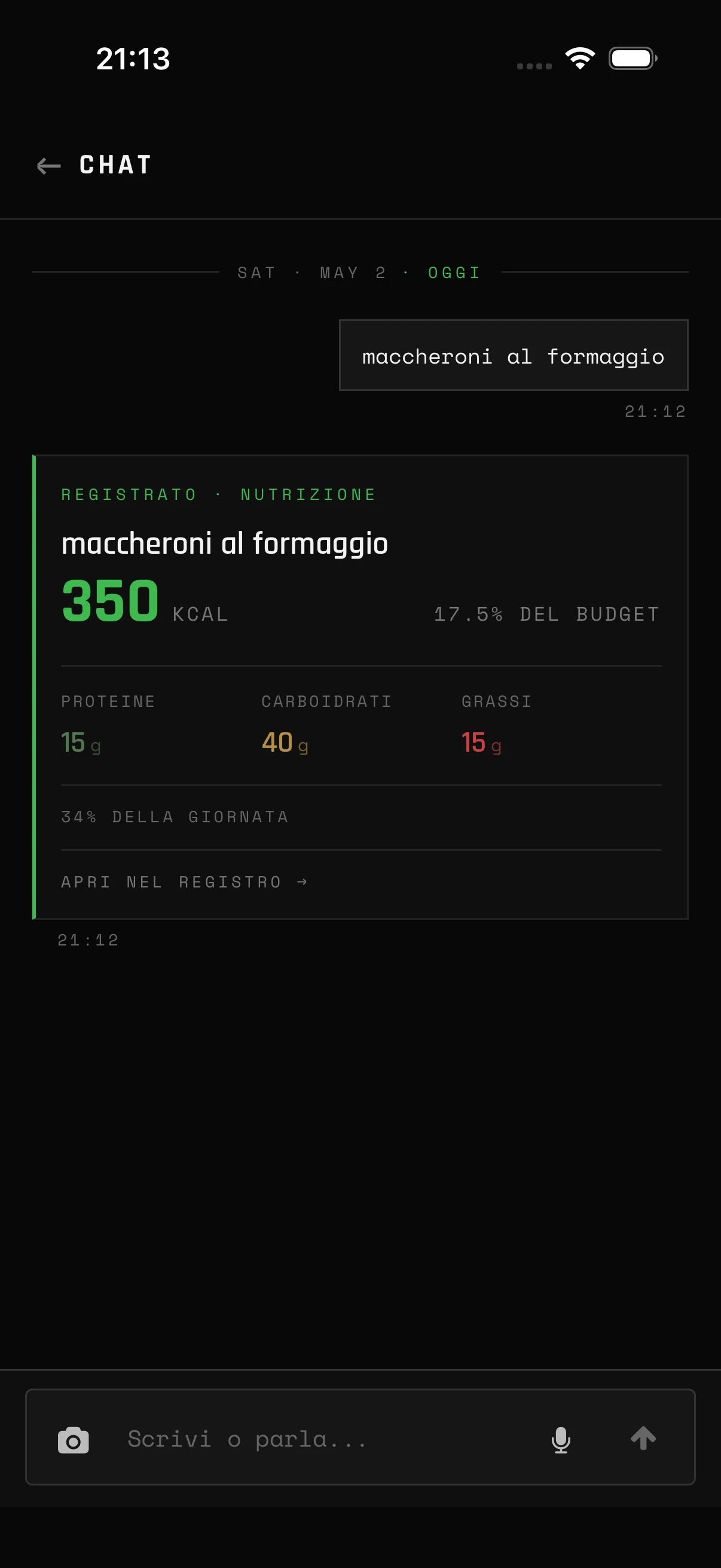 Basta descrivere cosa hai mangiato
